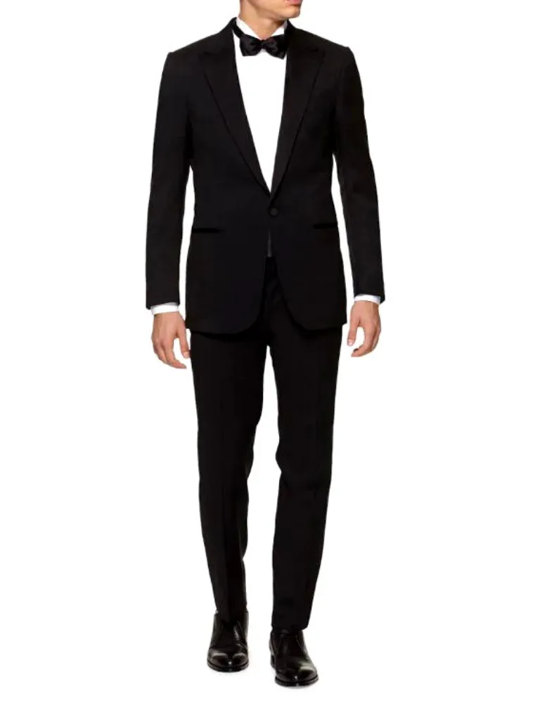 Black Solid Wool Peak Lapel Tuxedo