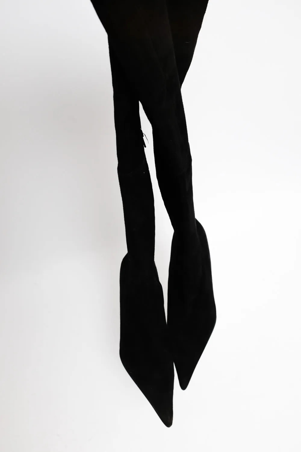 BLACK SUEDE LEATHER OVERKNEE BOOTS 38