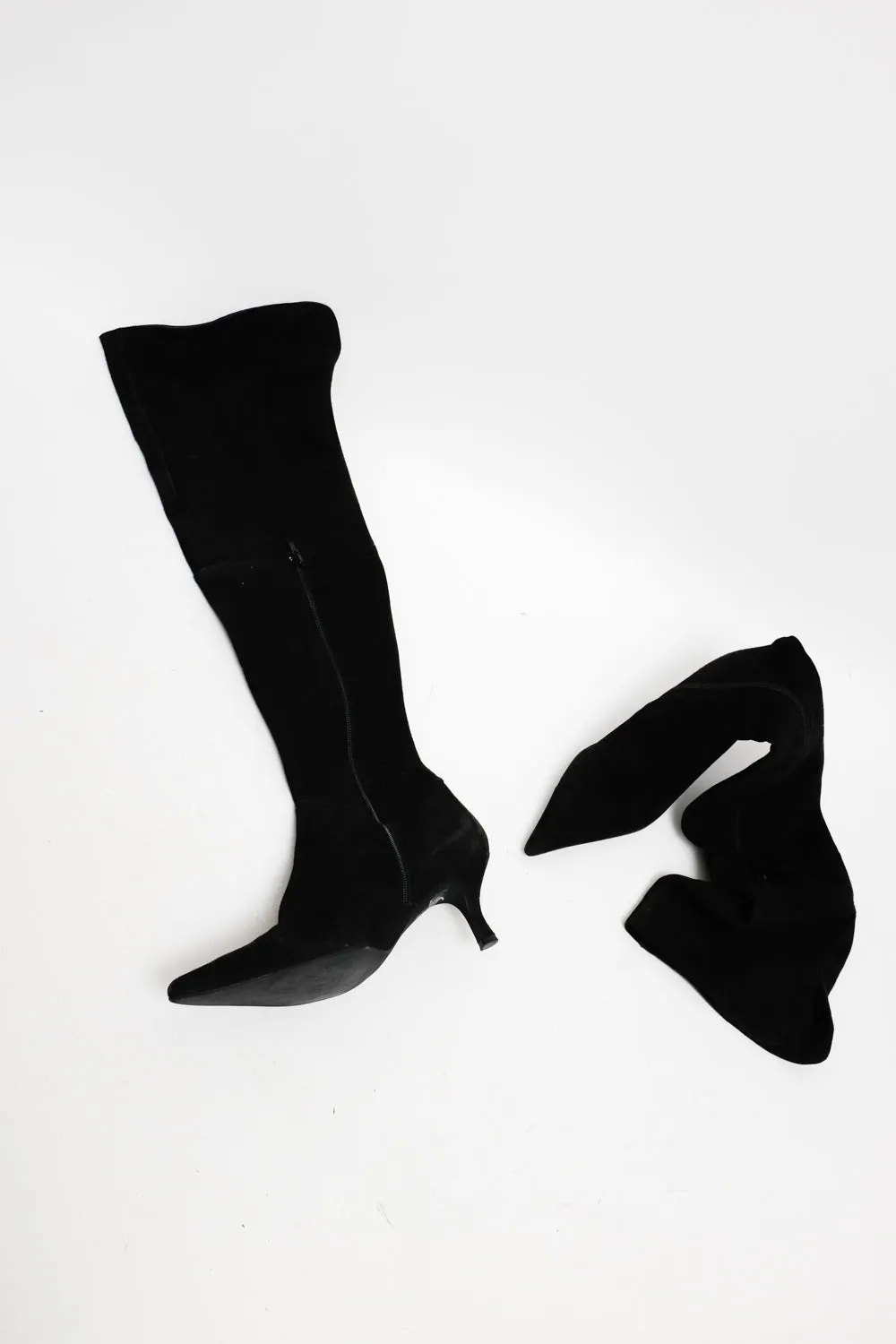 BLACK SUEDE LEATHER OVERKNEE BOOTS 38