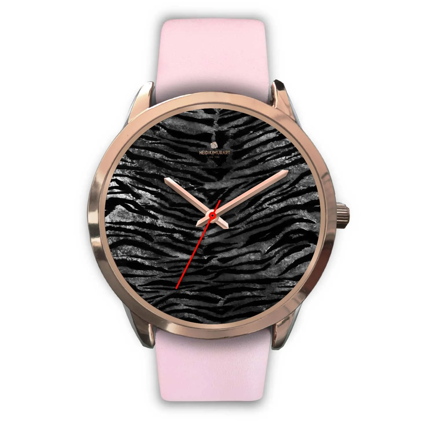 Black Tiger Striped Watch, Luxury Black Tiger Stripe Faux Fur Men's/ Women's Rose Gold Accent Unisex Watch