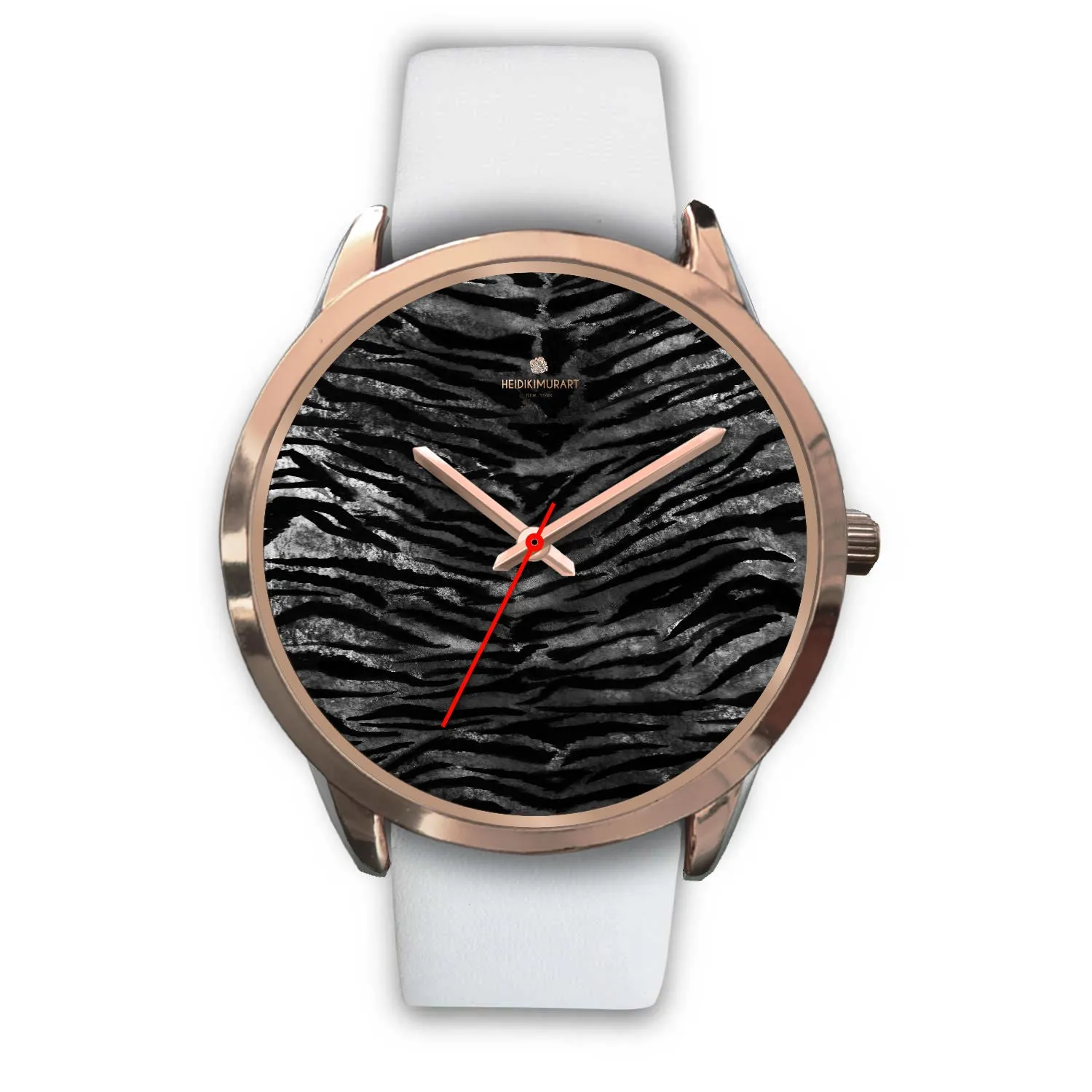 Black Tiger Striped Watch, Luxury Black Tiger Stripe Faux Fur Men's/ Women's Rose Gold Accent Unisex Watch