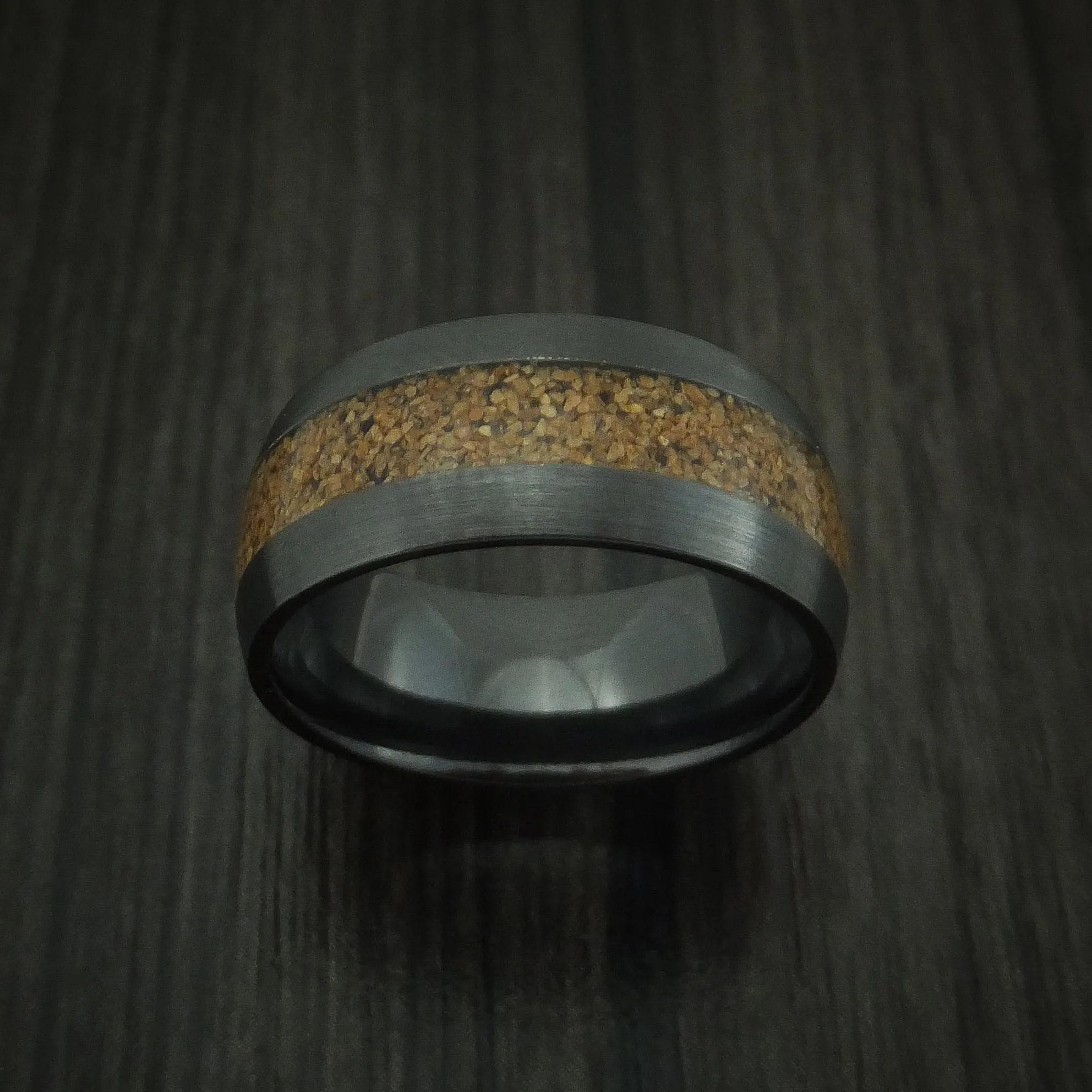 Black Zirconium and Tan Dinosaur Bone Men's Ring Custom Made Fossil Band