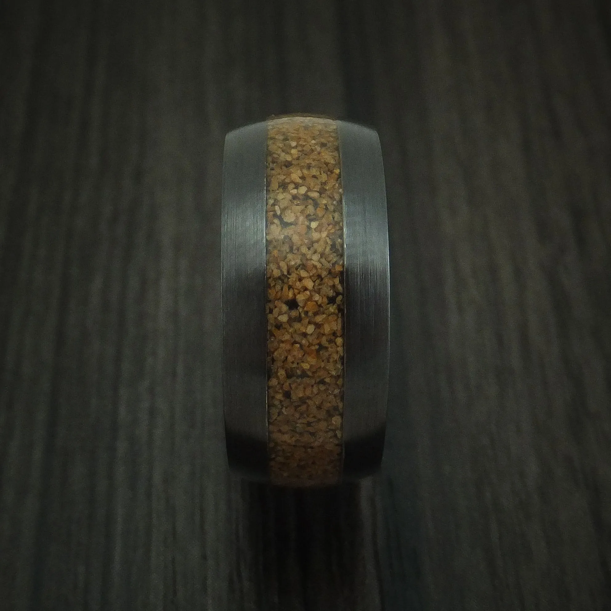 Black Zirconium and Tan Dinosaur Bone Men's Ring Custom Made Fossil Band