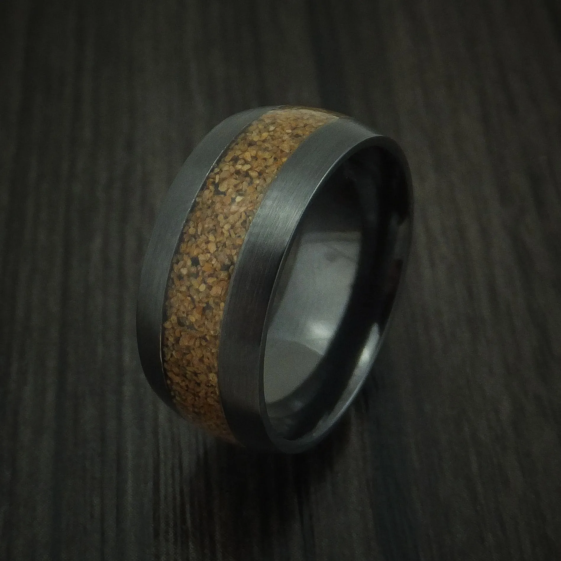 Black Zirconium and Tan Dinosaur Bone Men's Ring Custom Made Fossil Band