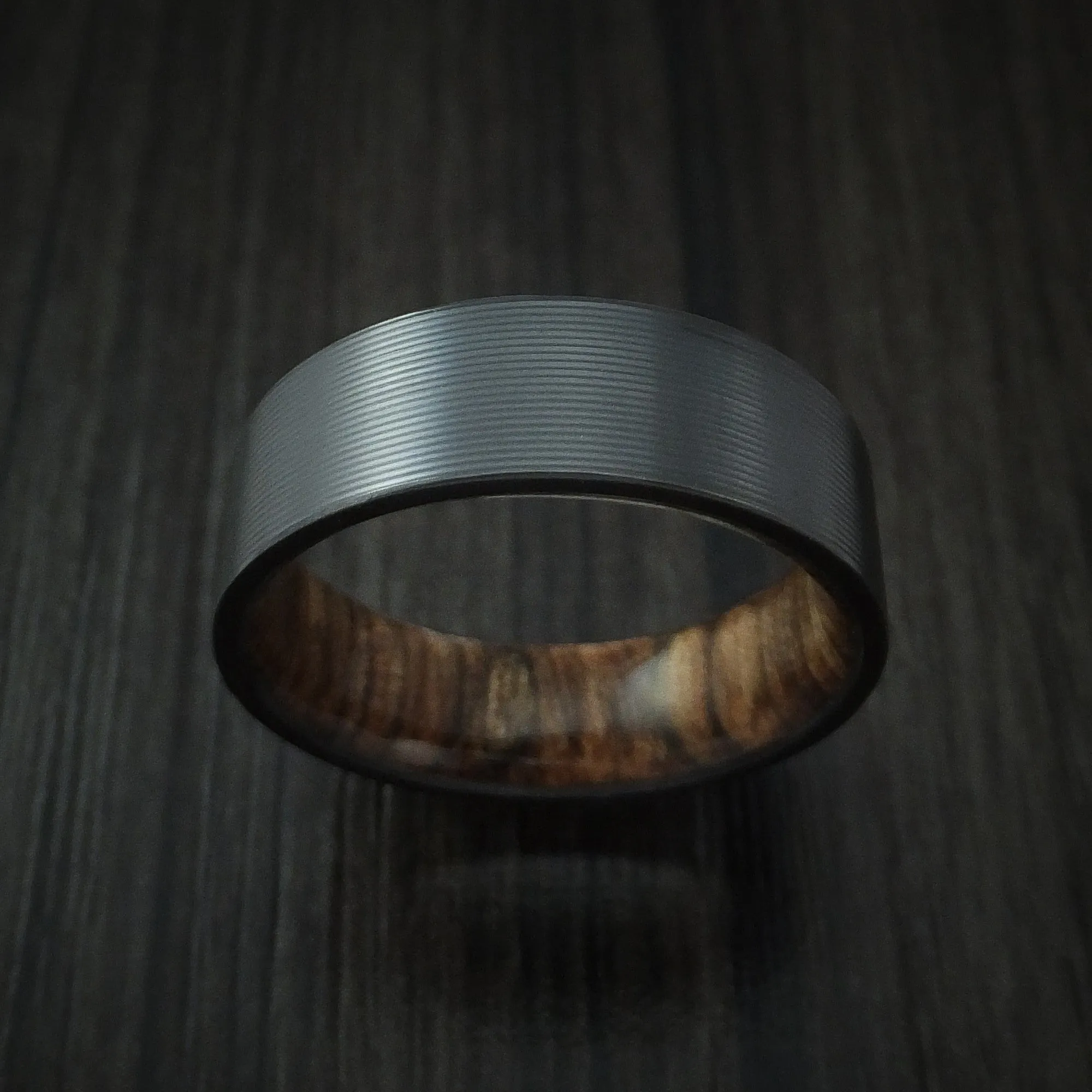 Black Zirconium and Walnut Hard Wood Sleeve Men's Ring Custom Made