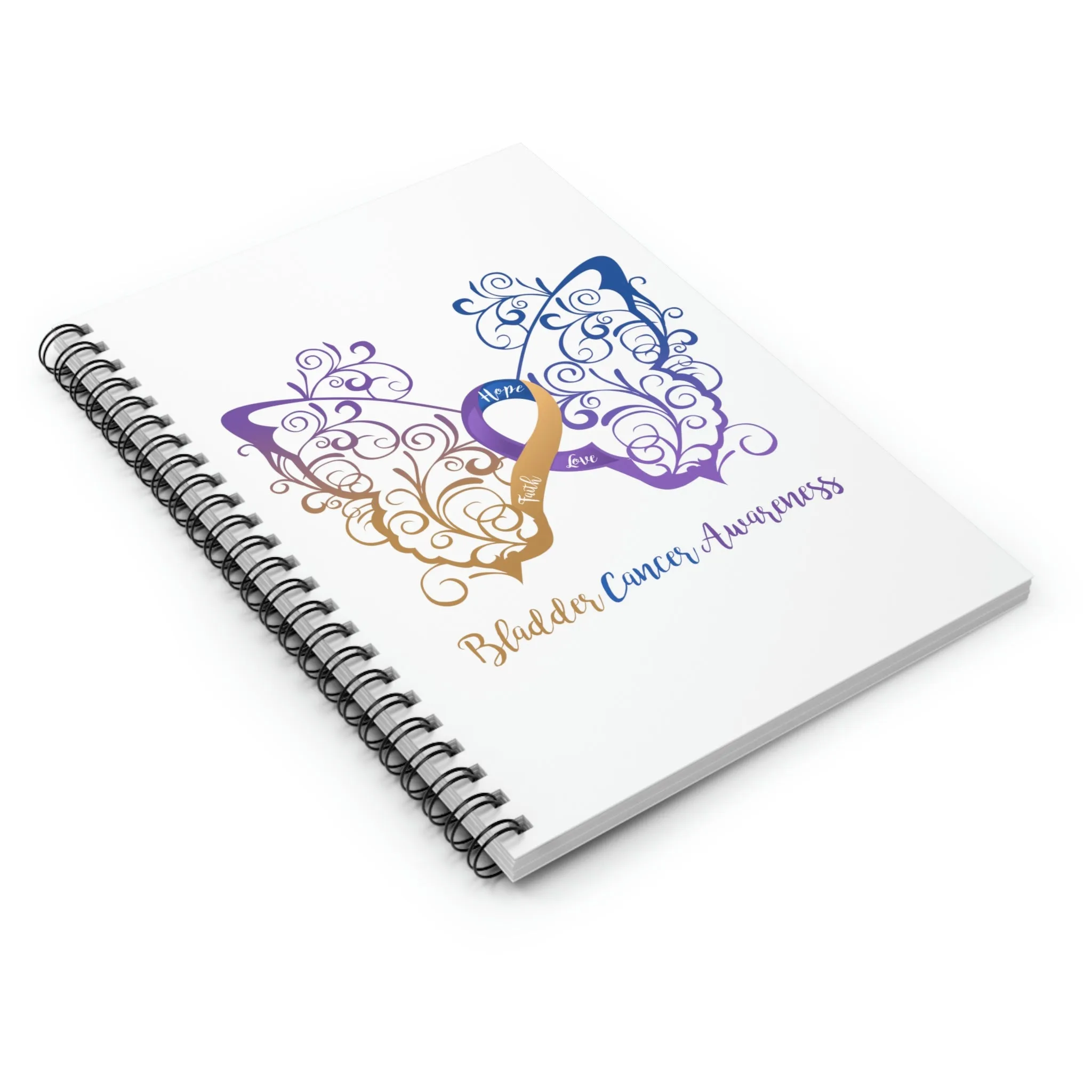 Bladder Cancer Awareness Filigree Butterfly Spiral Journal - Ruled Line