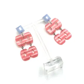 Blue & Pink Hinged Moonglow Statement Earrings