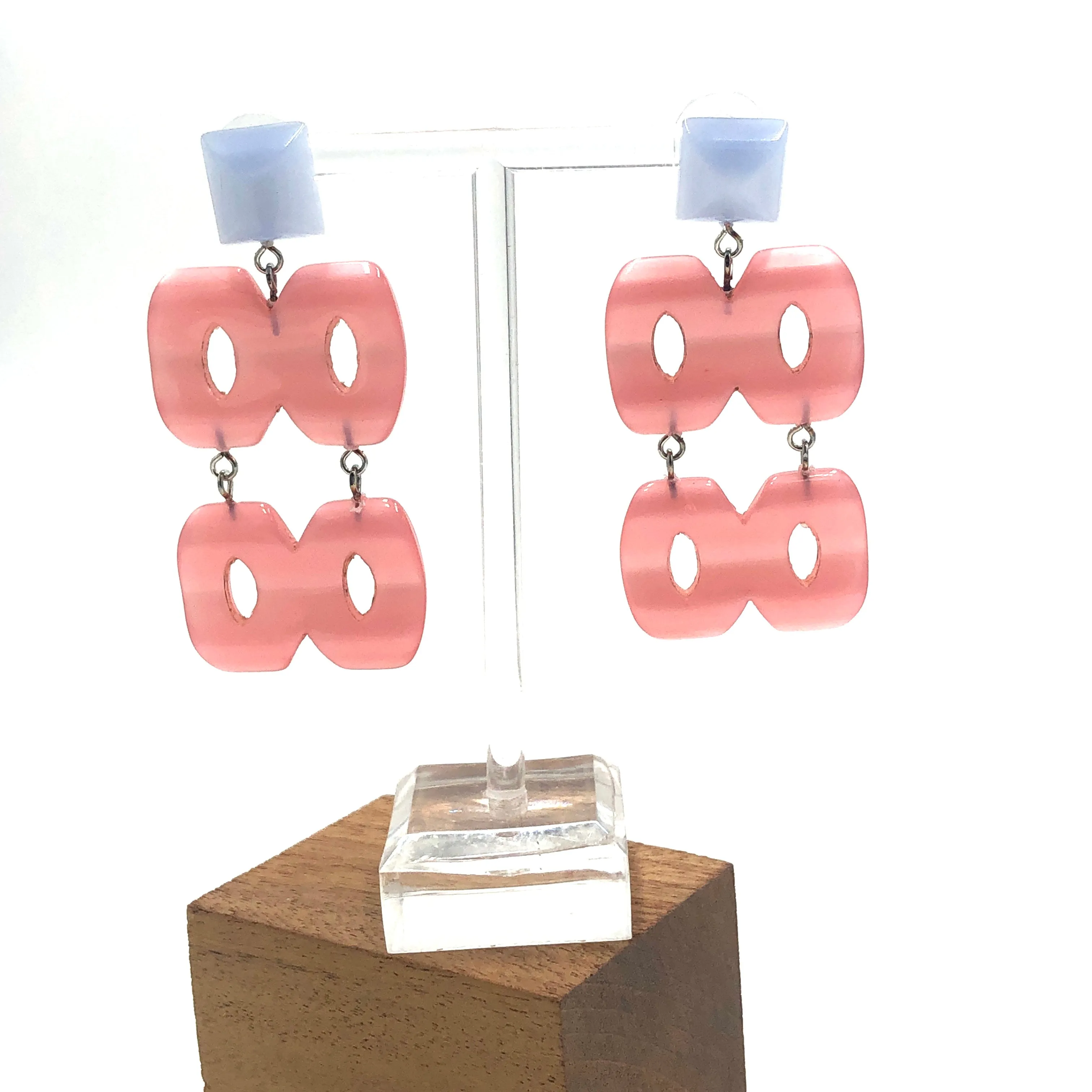 Blue & Pink Hinged Moonglow Statement Earrings