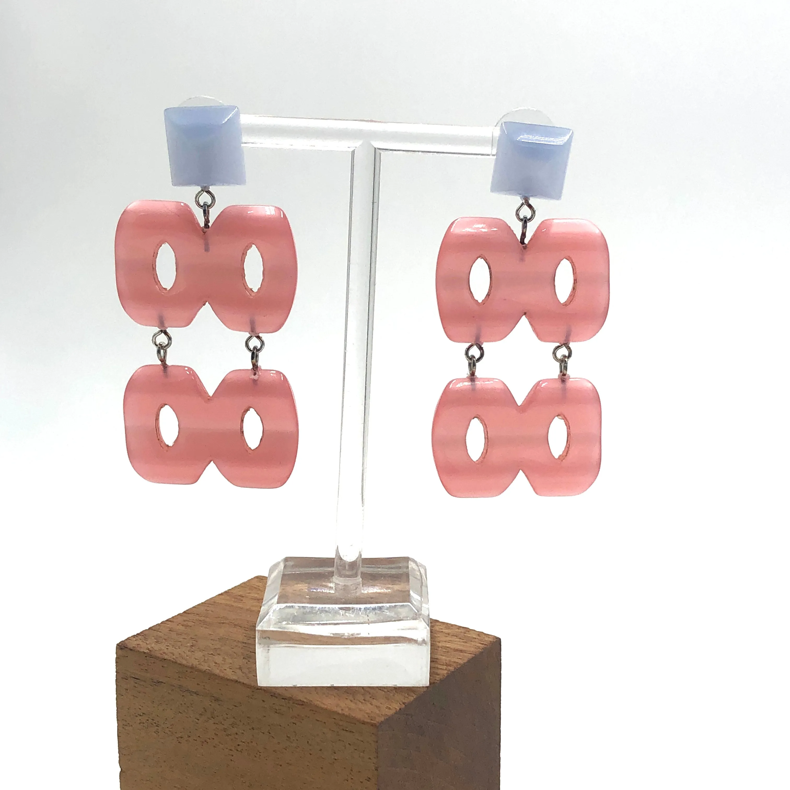 Blue & Pink Hinged Moonglow Statement Earrings