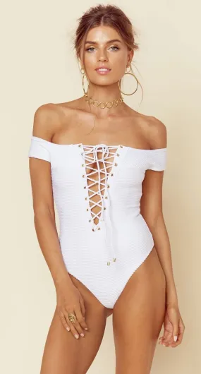 Blue Life Off Shoulder One Piece Swim Suit