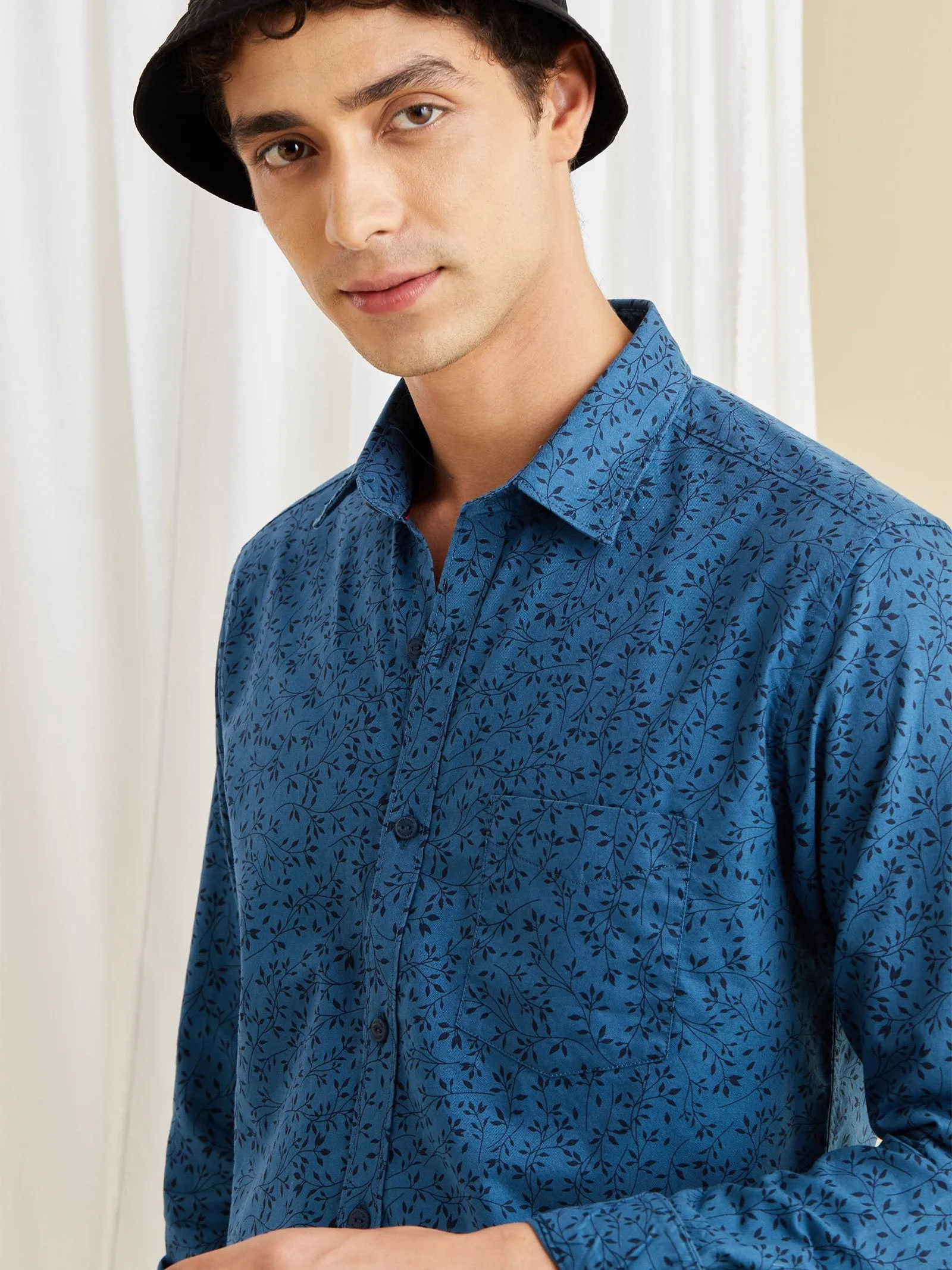 Blue Printed Oxford Shirt