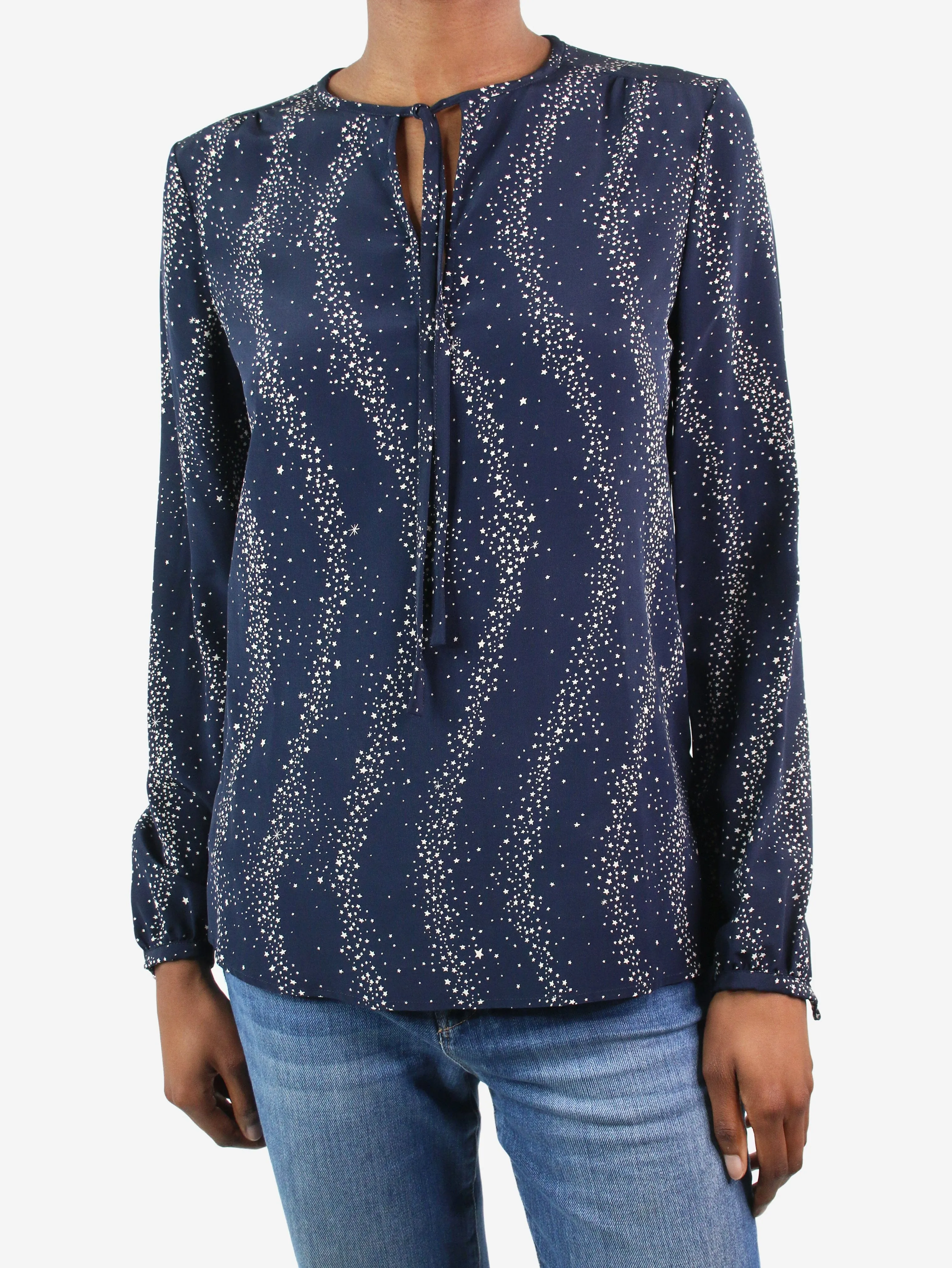 Blue star-printed silk shirt - size FR 34