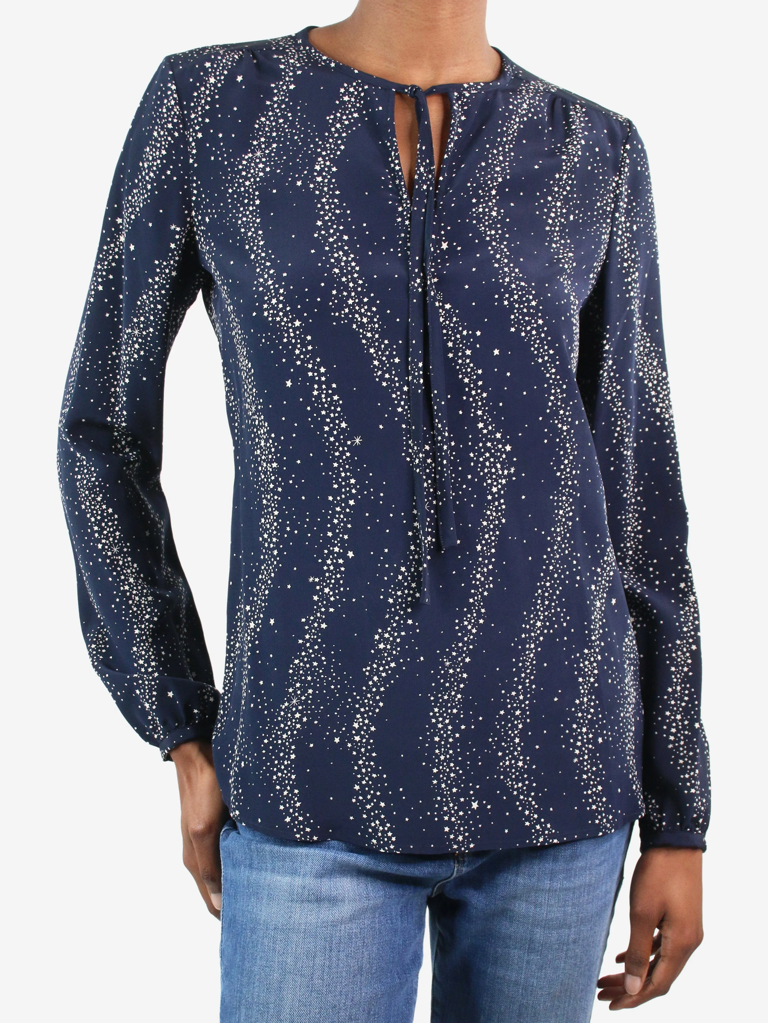 Blue star-printed silk shirt - size FR 34