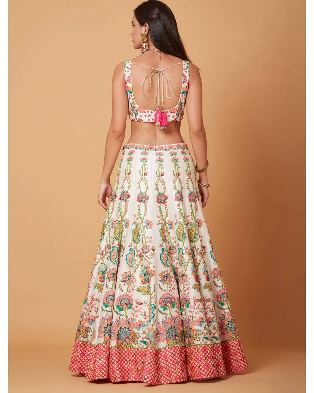 Blush Ivory Floral Embroidered Lehenga Set