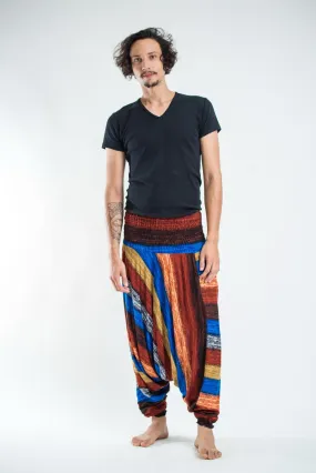 Boho Striped Drop Crotch Men's Harem Pants in Rust