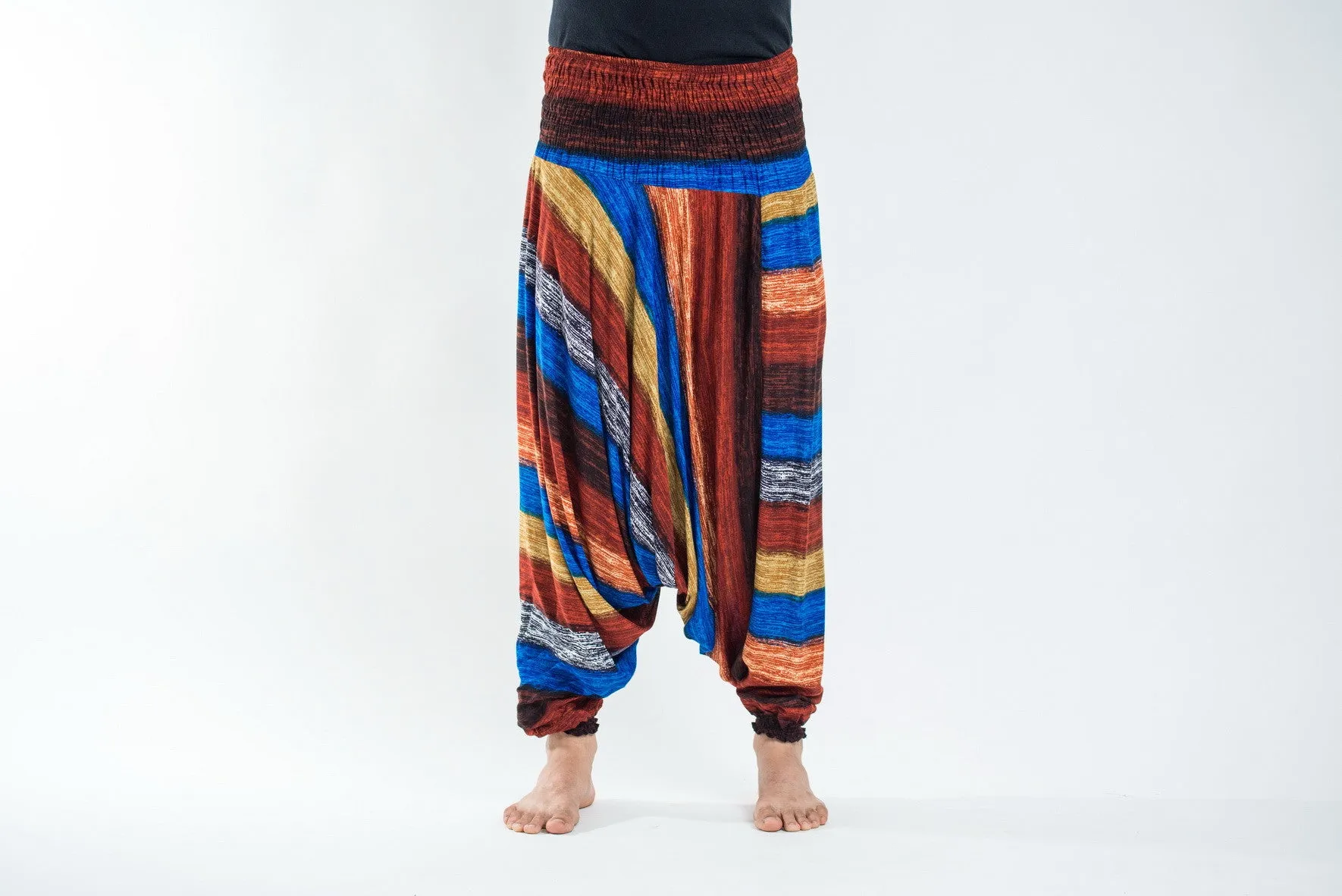 Boho Striped Drop Crotch Men's Harem Pants in Rust