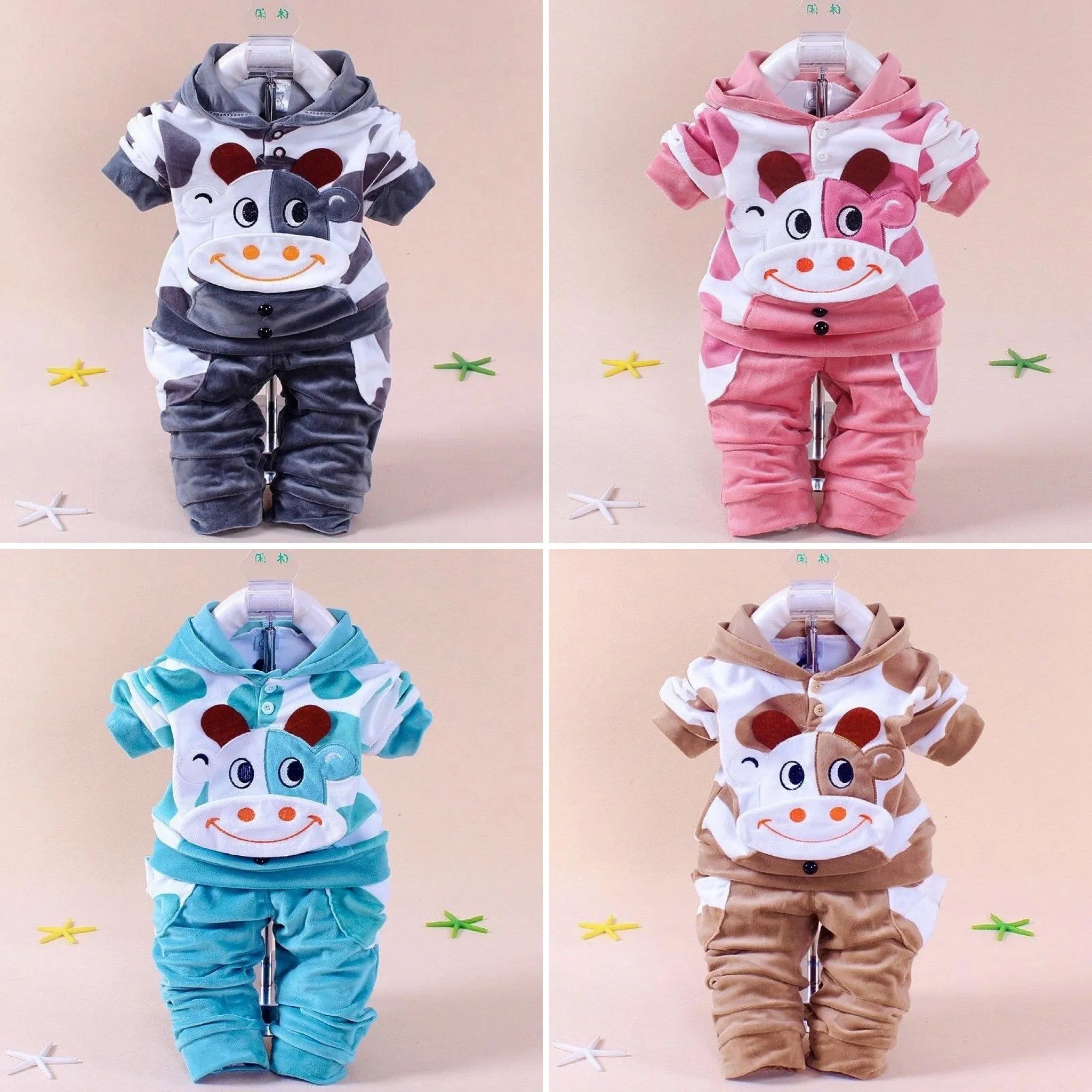 Boys And Girls Cotton/Velvet Cow 2 Pcs Set