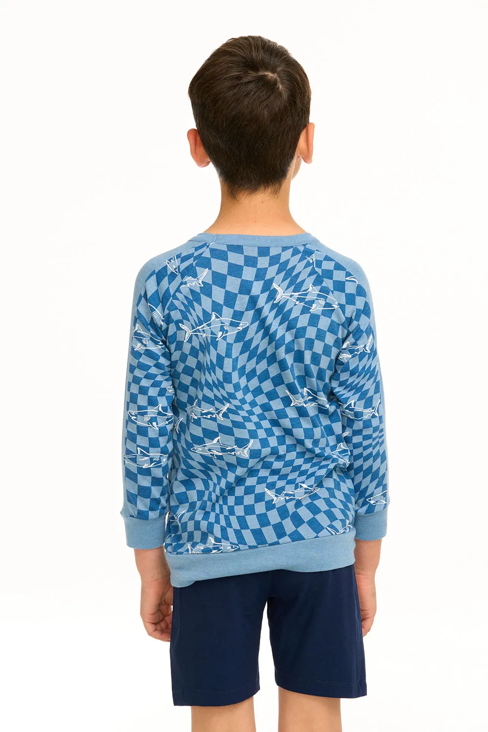 Boy's Checkered Shark Raglan Pullover