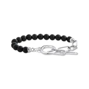 Bracelet with onyx beads and white zirconia