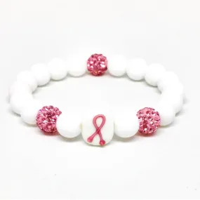 Breast Cancer Awareness White Jade Bracelet