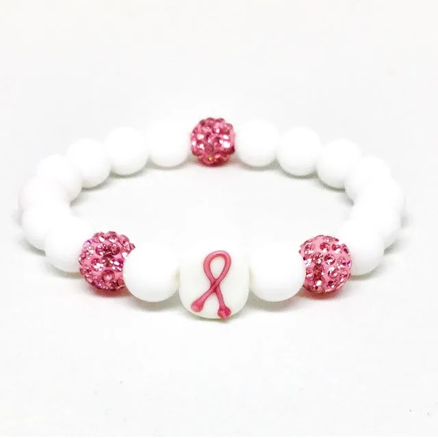 Breast Cancer Awareness White Jade Bracelet