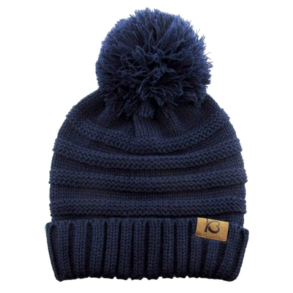 Cable Knit Ribbed Chunky Pom Pom Beanie Hat