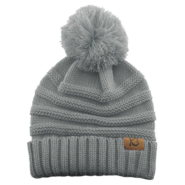 Cable Knit Ribbed Chunky Pom Pom Beanie Hat