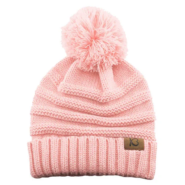 Cable Knit Ribbed Chunky Pom Pom Beanie Hat