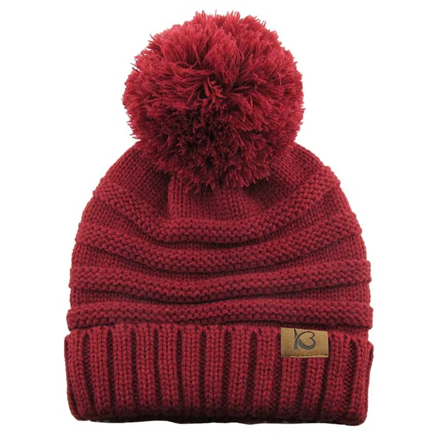 Cable Knit Ribbed Chunky Pom Pom Beanie Hat