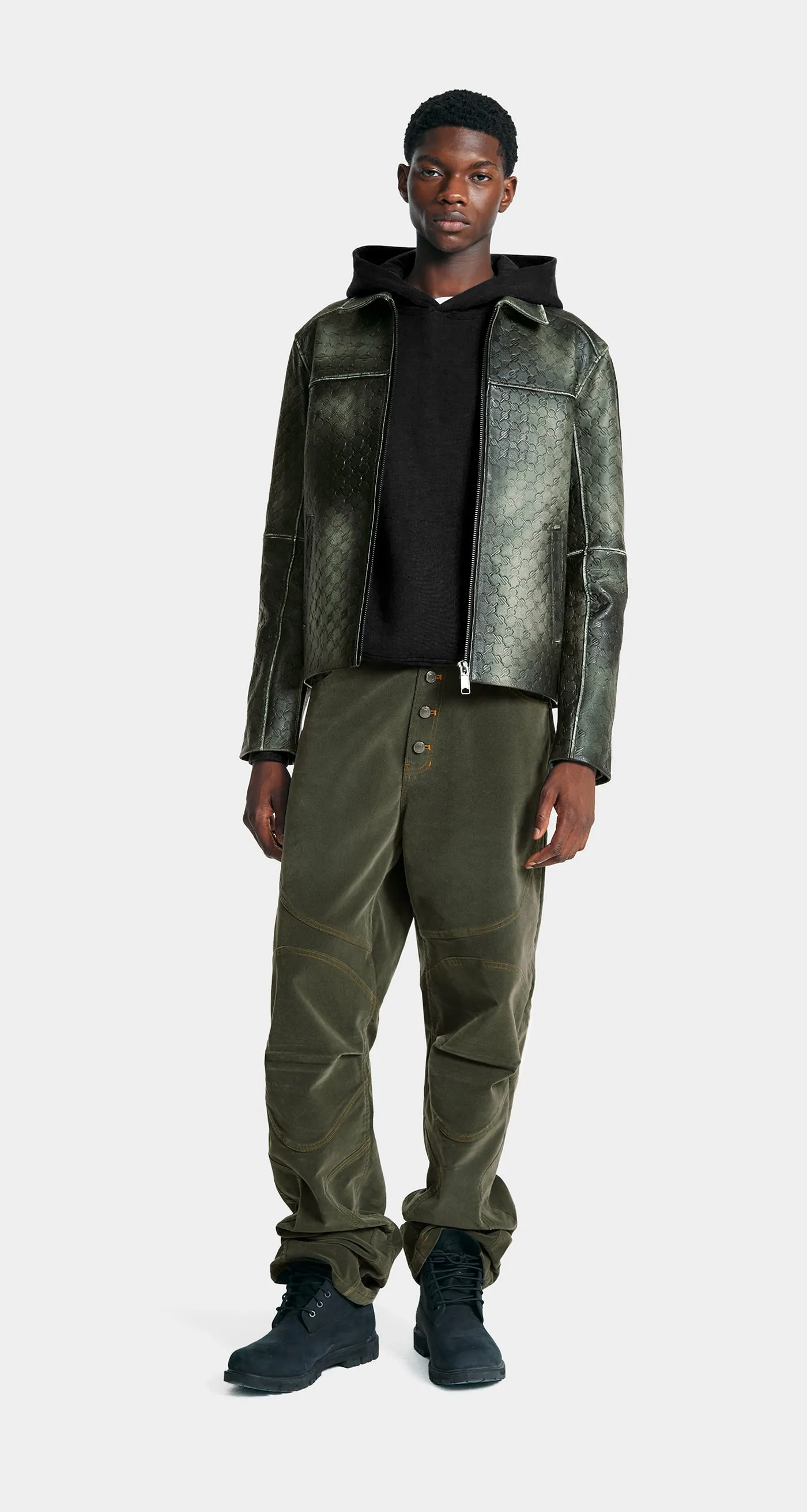 Cardamon Green Silence Monogram Leather Jacket