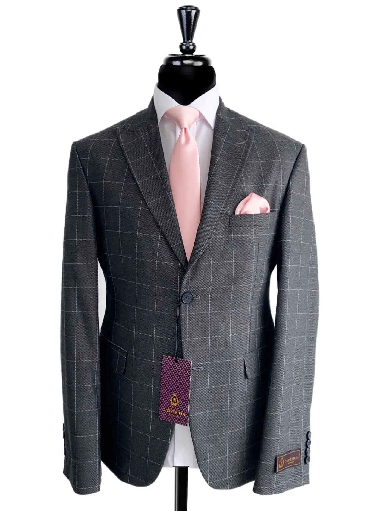 CASSEMON Charcoal Grey Check 3 Piece Suit