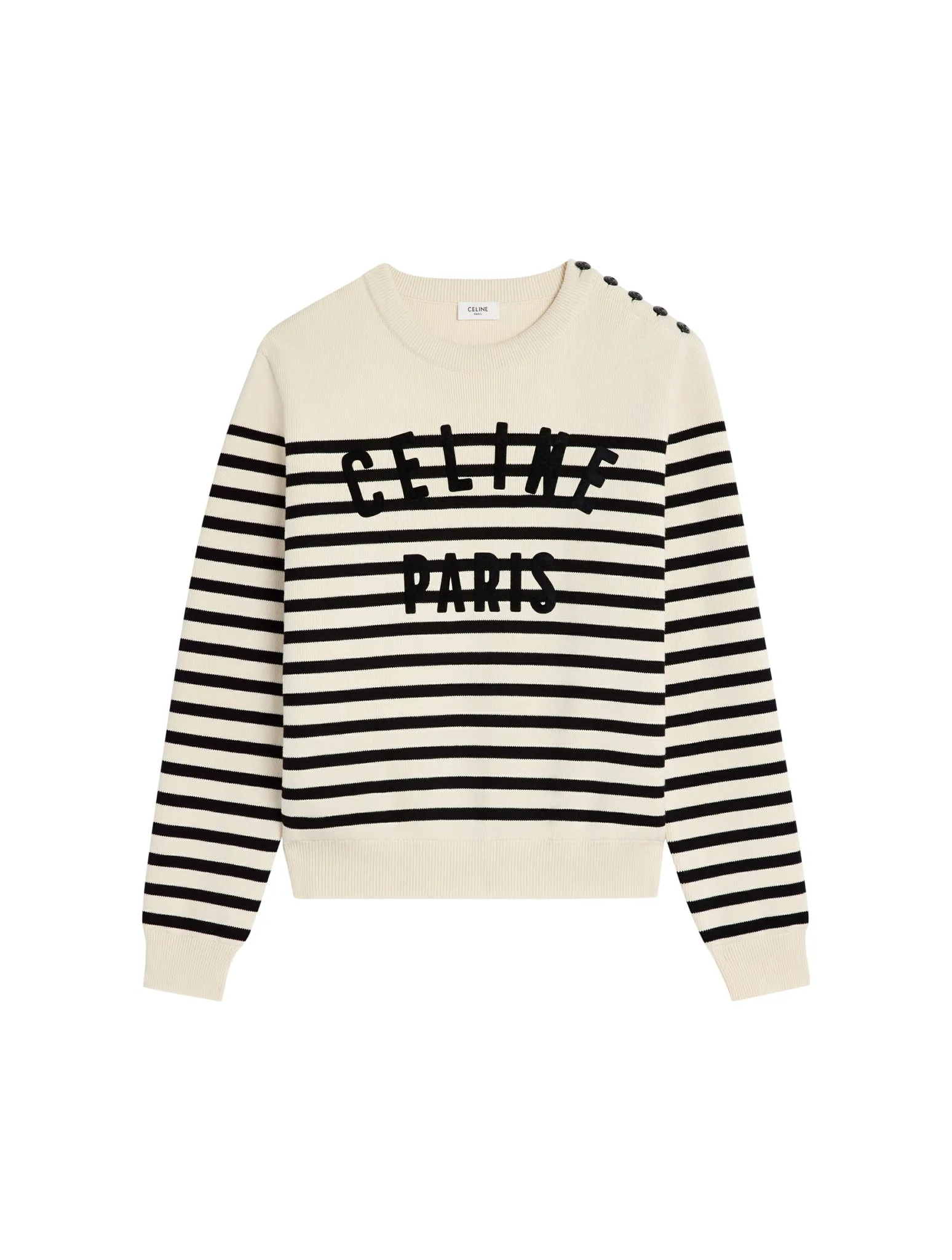 CELINE MARINIRE CREW NECK SWEATER IN COTTON OFF-WHITE / BLACK