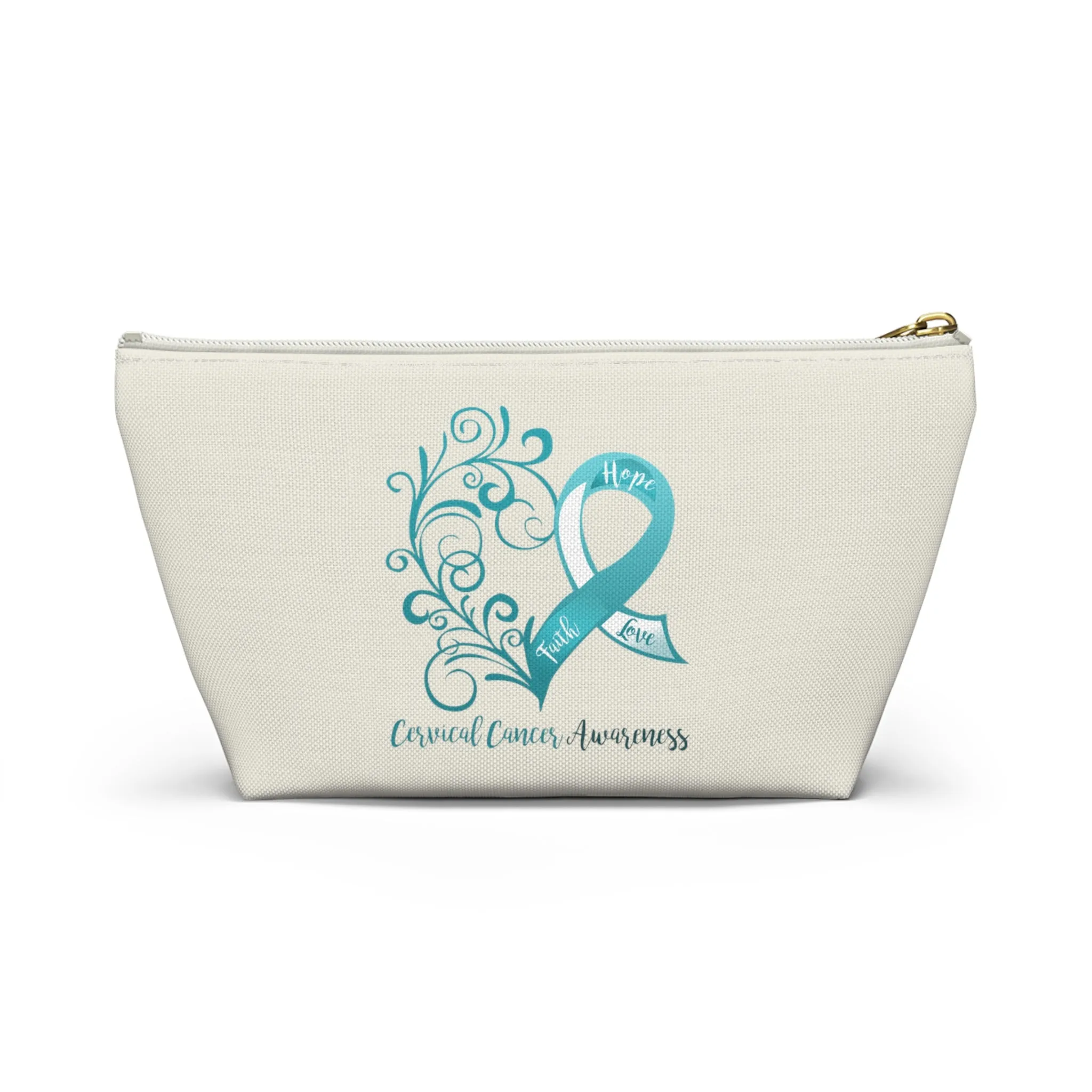 Cervical Cancer Awareness Heart "Natural" T-Bottom Accessory Pouch (Dual-Sided Design)