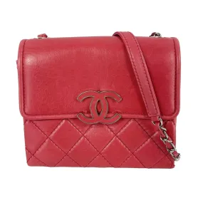 CHANEL - Mini Square Flap Quilted Lambskin Shoulder Crossbody - Pink / Silver