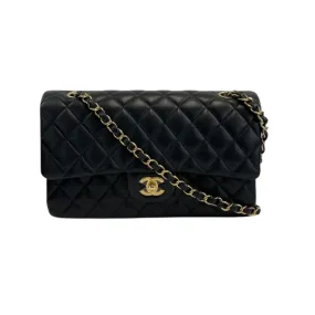 Chanel - NEW - 20S CC Black / Gold Lambskin Double Flap Medium Shoulder Bag