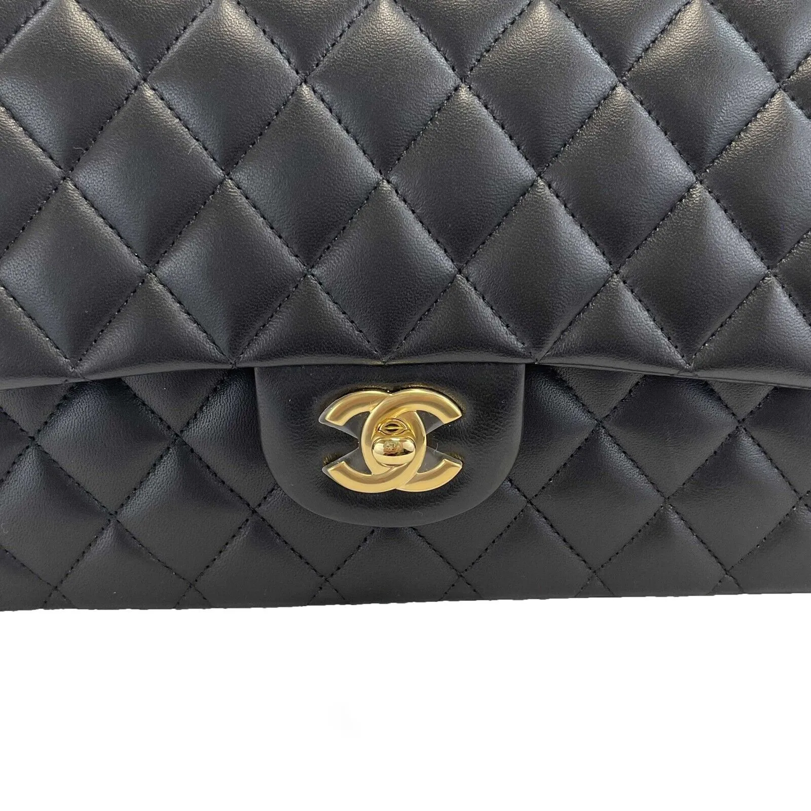 Chanel - NEW - 20S CC Black / Gold Lambskin Double Flap Medium Shoulder Bag