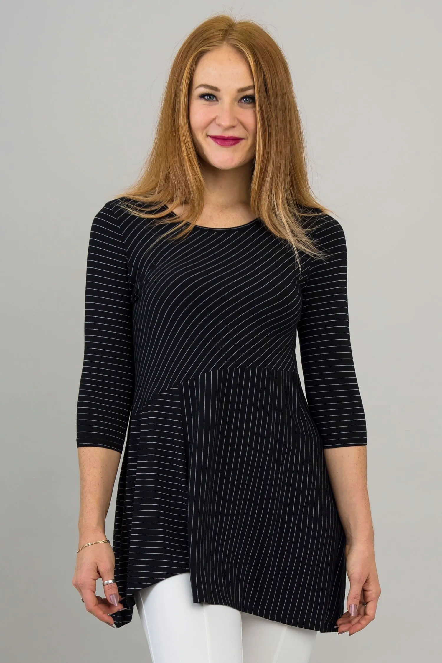 Charming Tunic, BW Pin Stripe, Bamboo- Final Sale