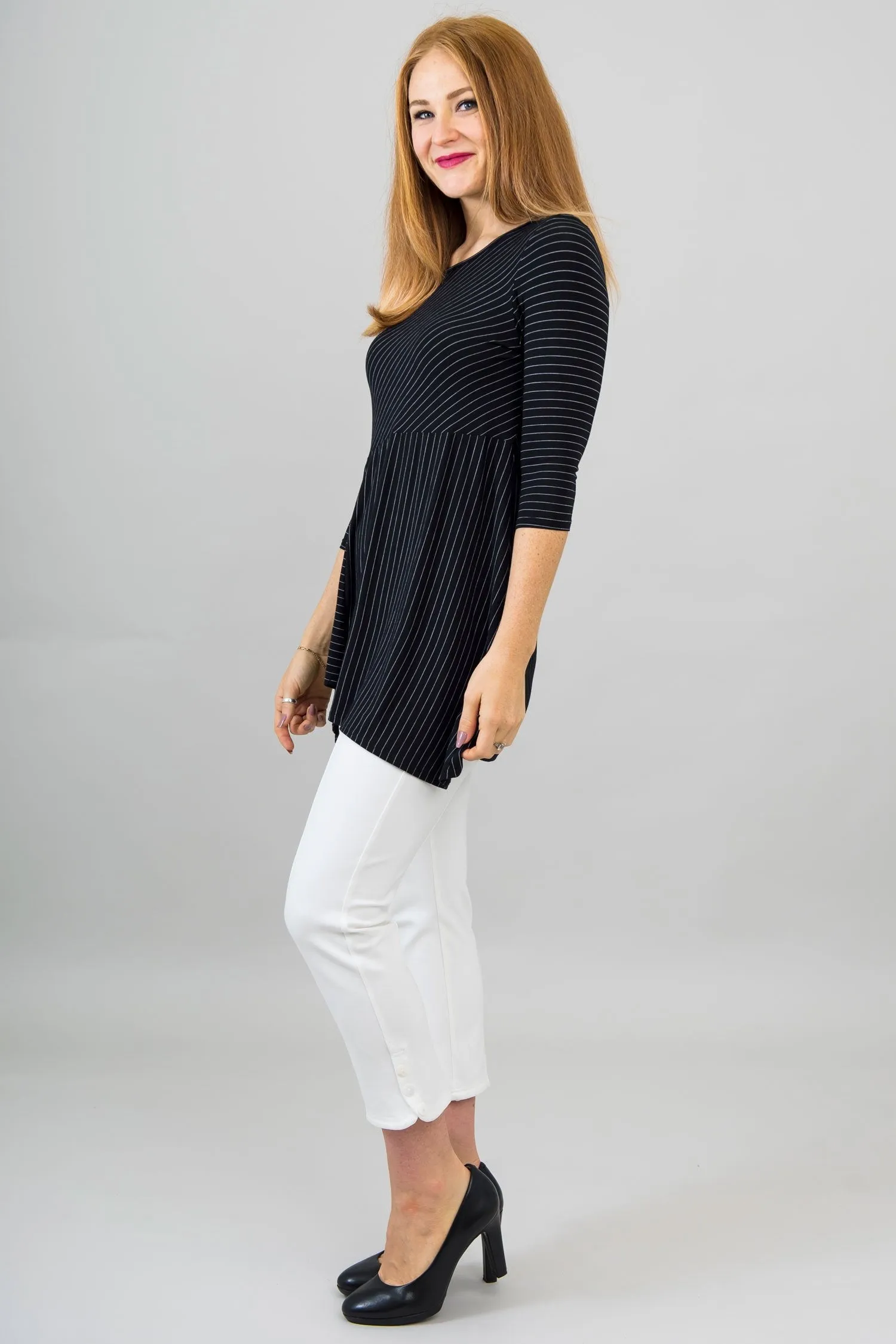 Charming Tunic, BW Pin Stripe, Bamboo- Final Sale