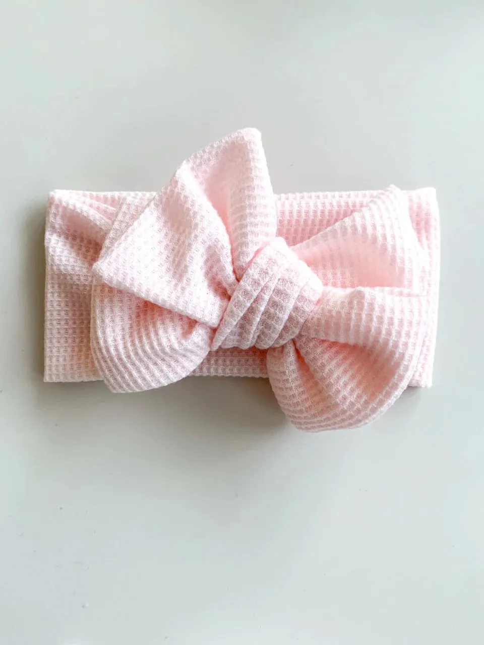 Chunky Waffle Bow Headband | Baby Pink