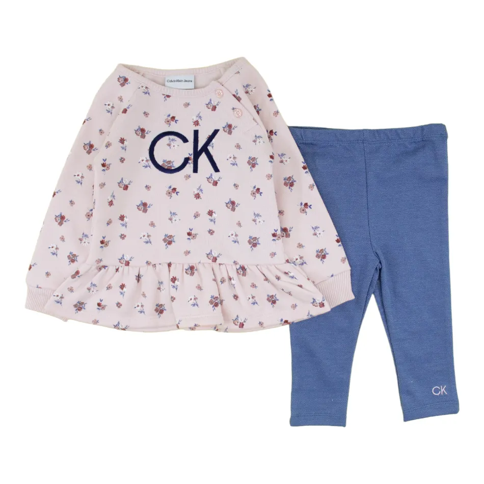 CK 2 Pc Fleece Lined Top And Cotton Legging Set - Floral