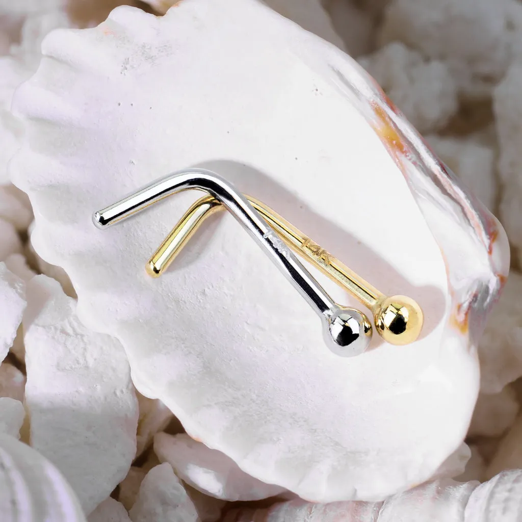 Classic Ball L-Shape Nose Ring in 14K Gold