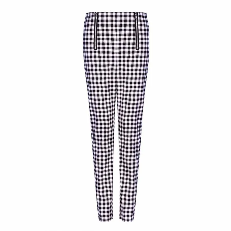 Classic Tummy Slimming Checked Trousers Stretch Skinny Pants