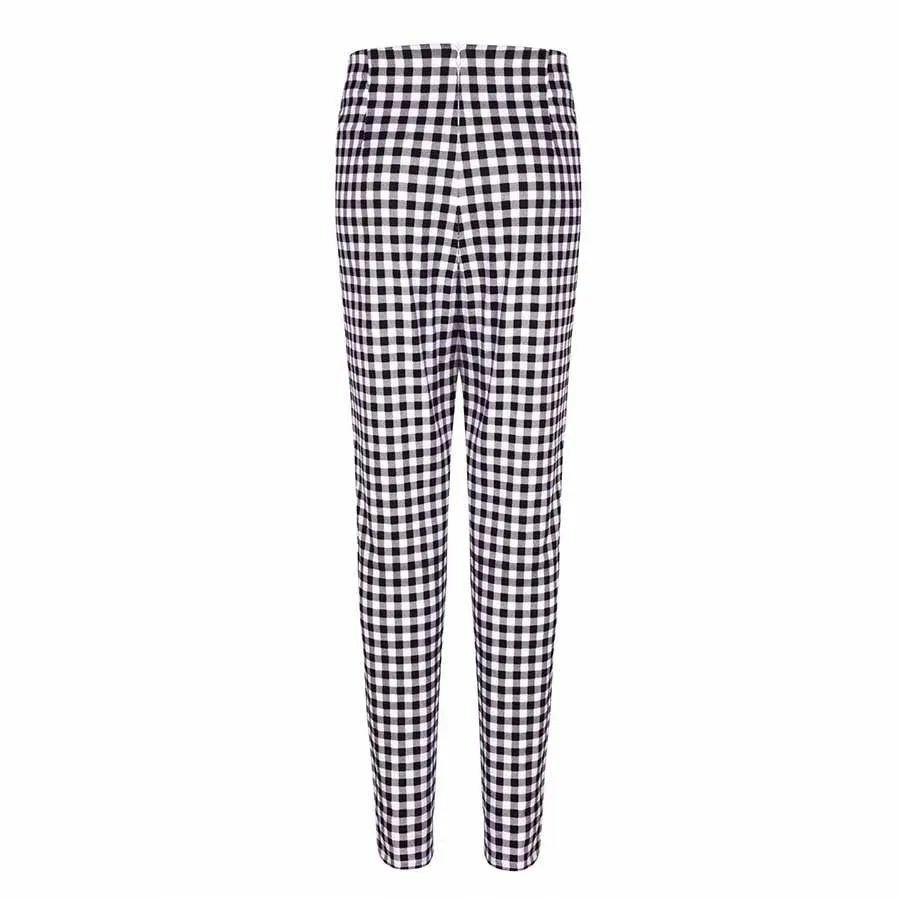 Classic Tummy Slimming Checked Trousers Stretch Skinny Pants