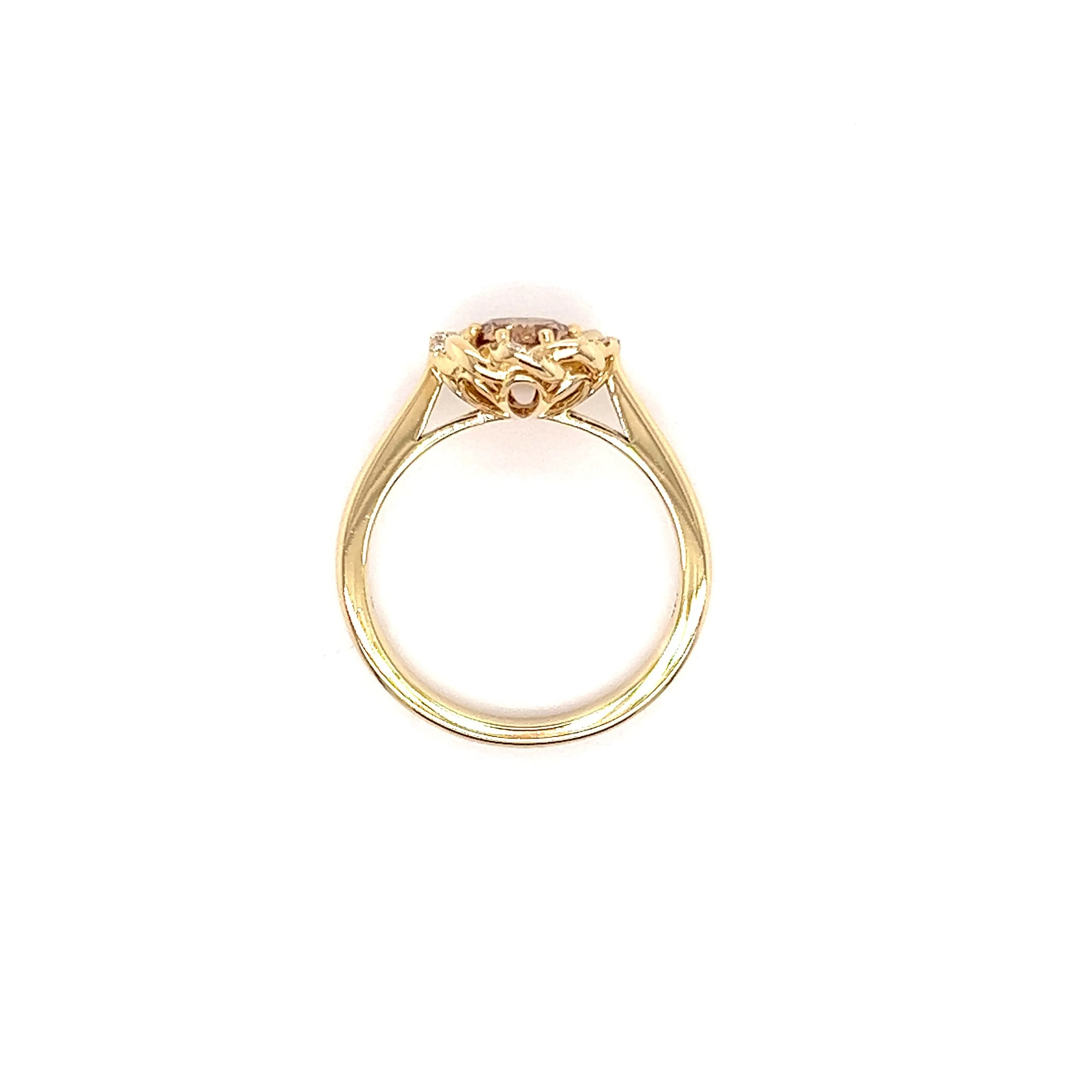 Cognac Brown Diamond Ring with Twisted Diamond Halo in 14K Yellow Gold