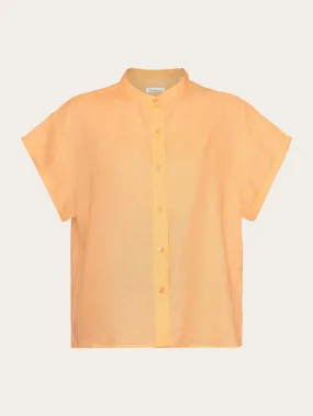 Collar stand short sleeve linen shirt - Cadmium Orange