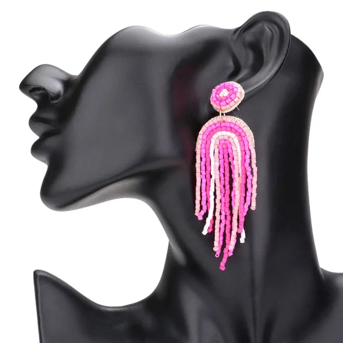 Colorful Beaded Fringed Dangle Earrings