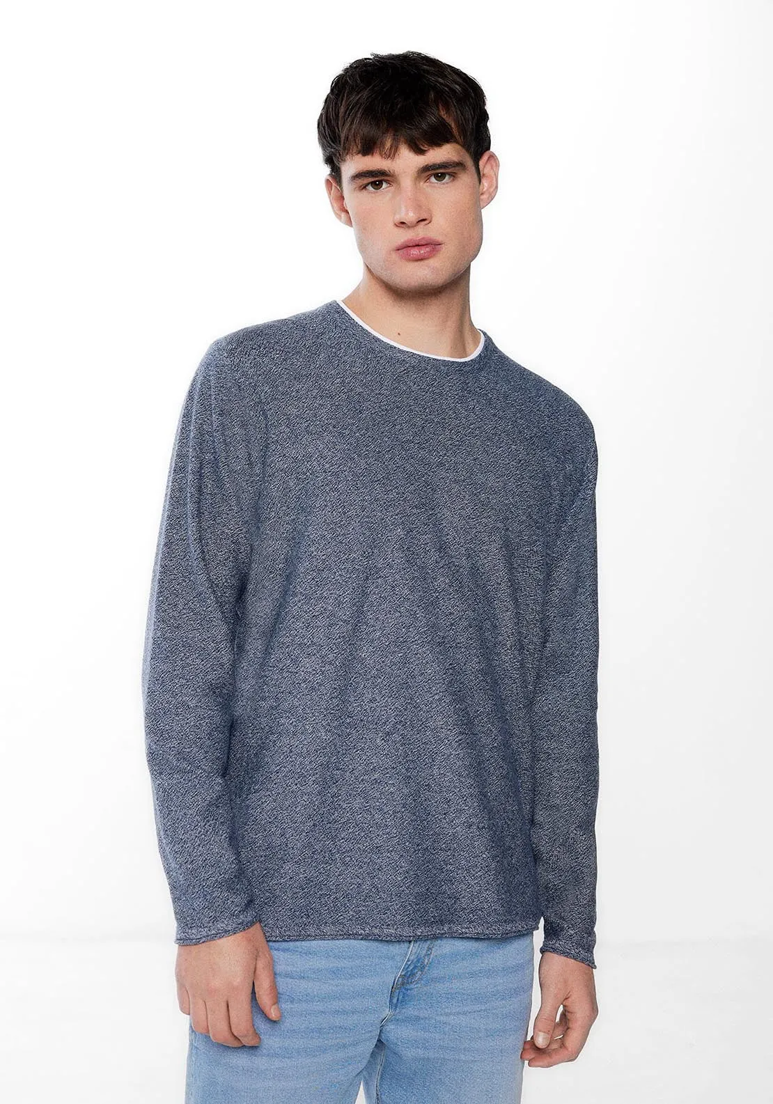 Contrast collar textured jumper - Blue