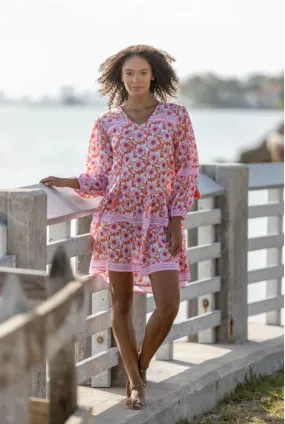 Coral and Pink Long Sleeve Dress