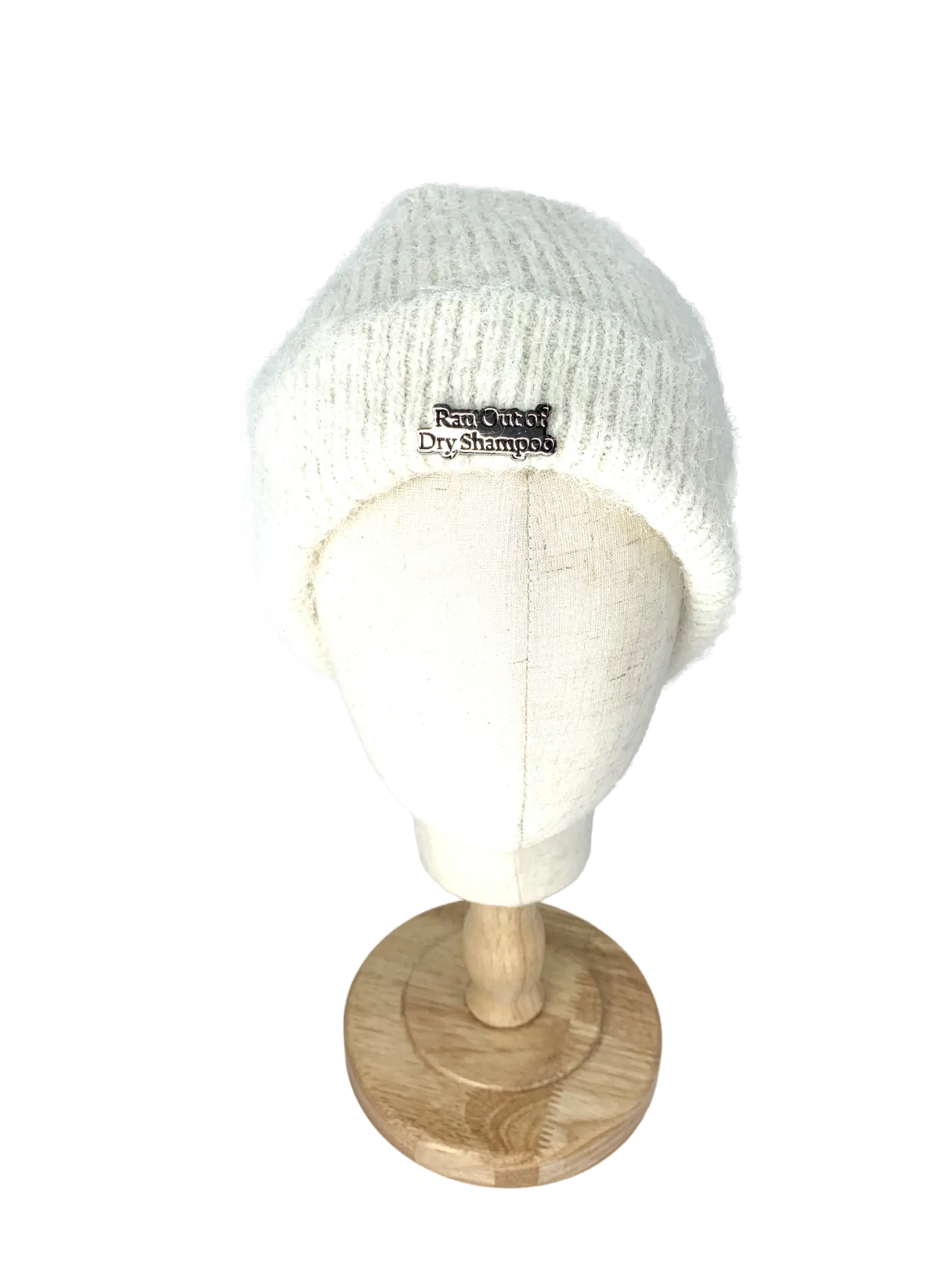 Cream Ribbed Knit Beanie One Size