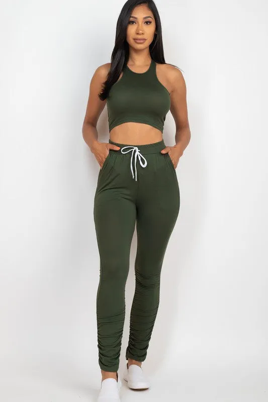 Crop Top & Ruched Drawstring Pants Set- Restock!